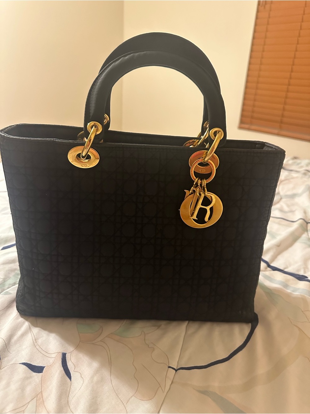 Dior Black Quilted Satchel with Gold Charms